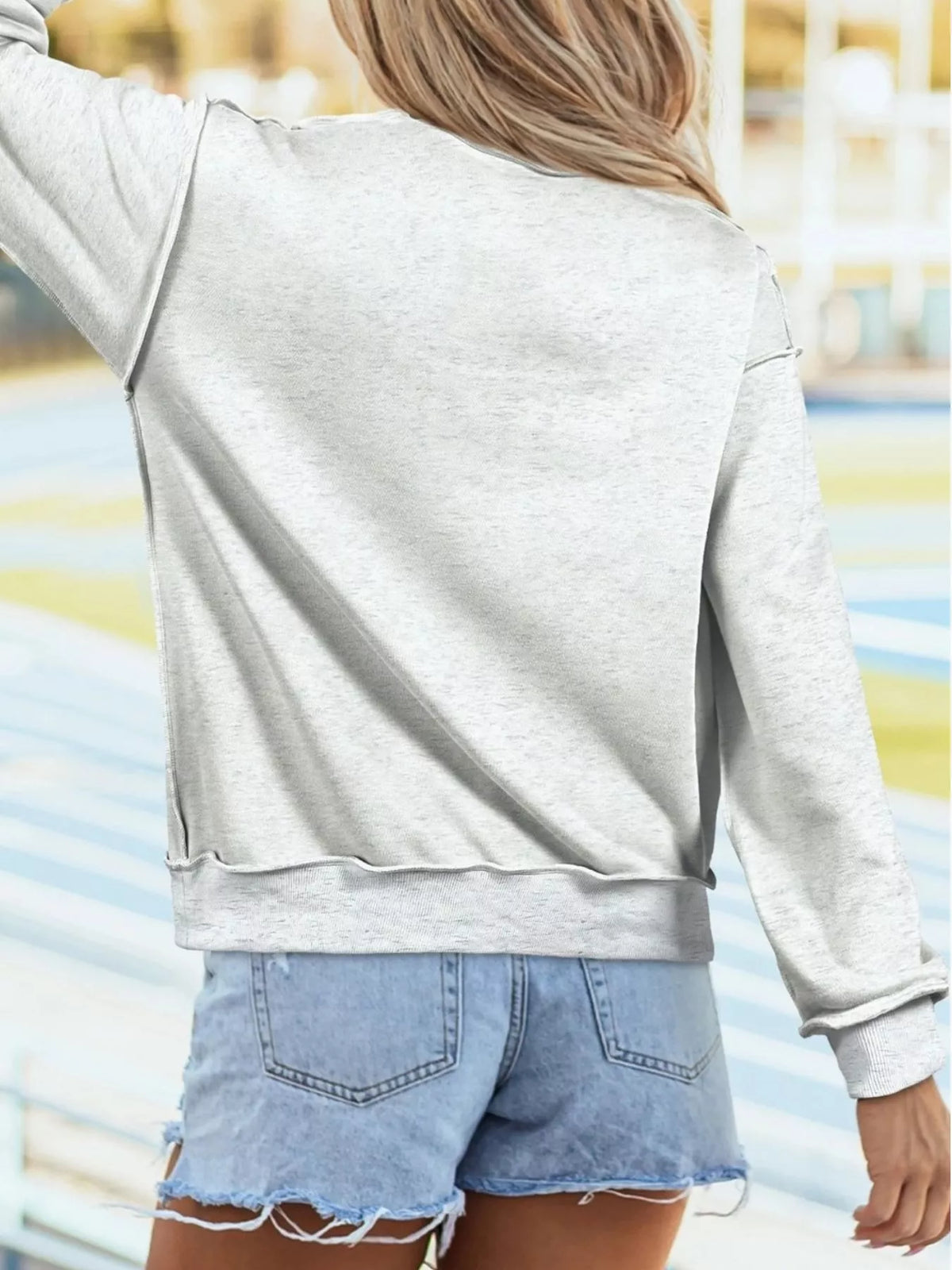 Mock Neck Exposed Seam Long Sleeve Sweatshirt