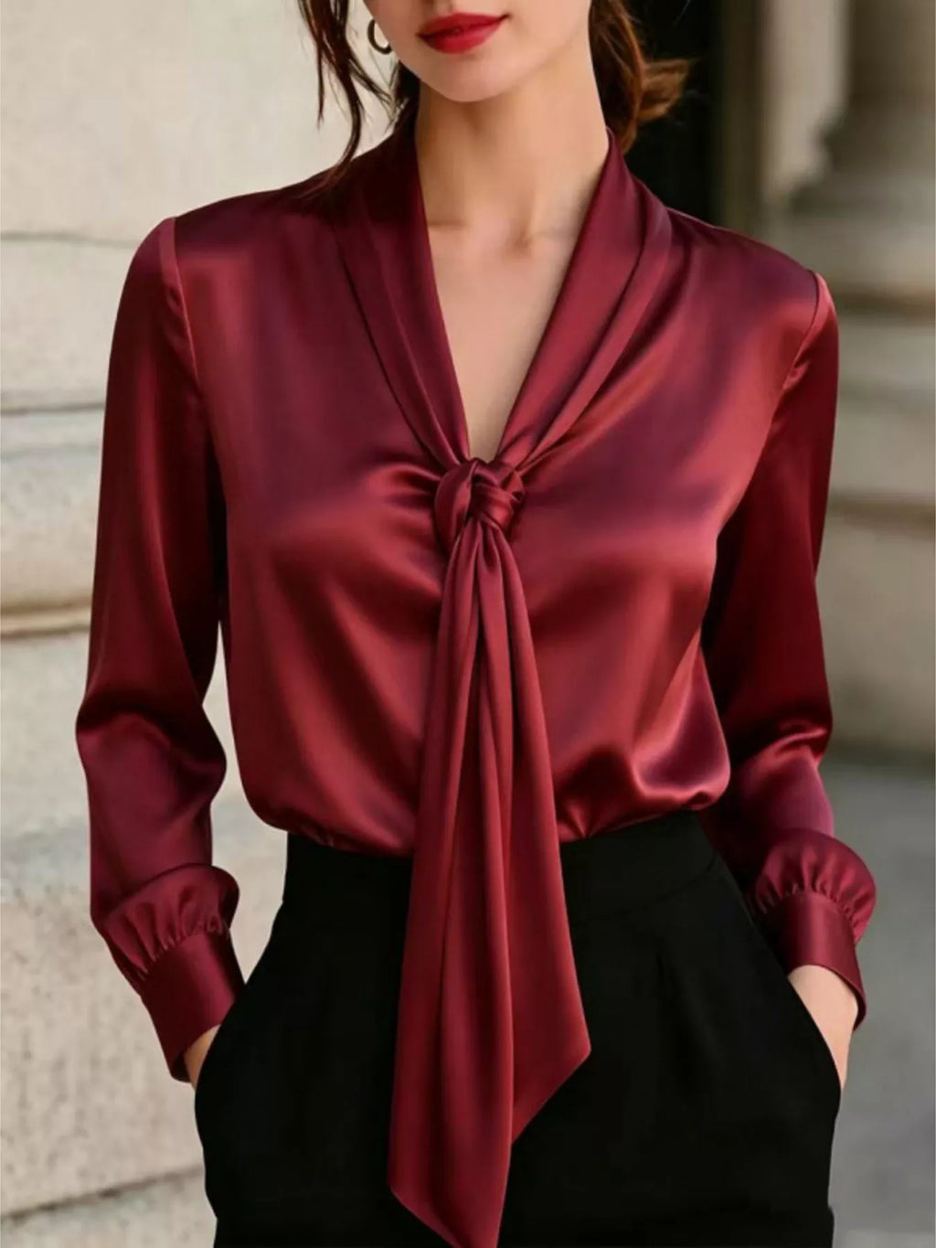 Front Tie Detail Satin Blouse