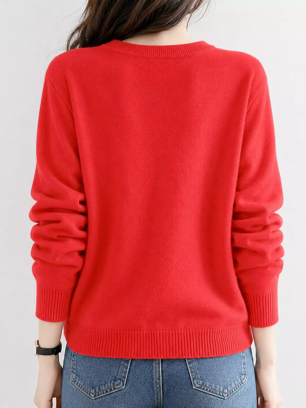Crew-Neck Button-Down Cardigan