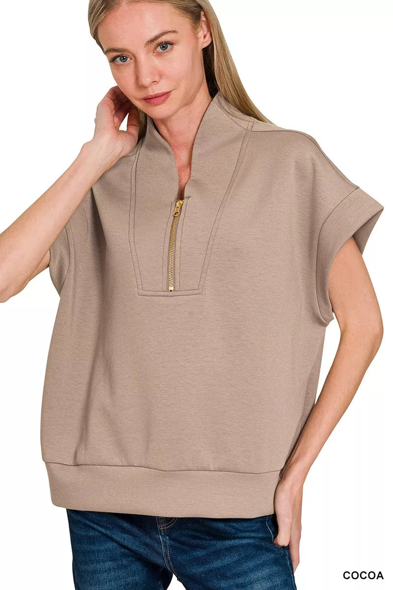 Zenana Scuba High Neck Half Zip Top