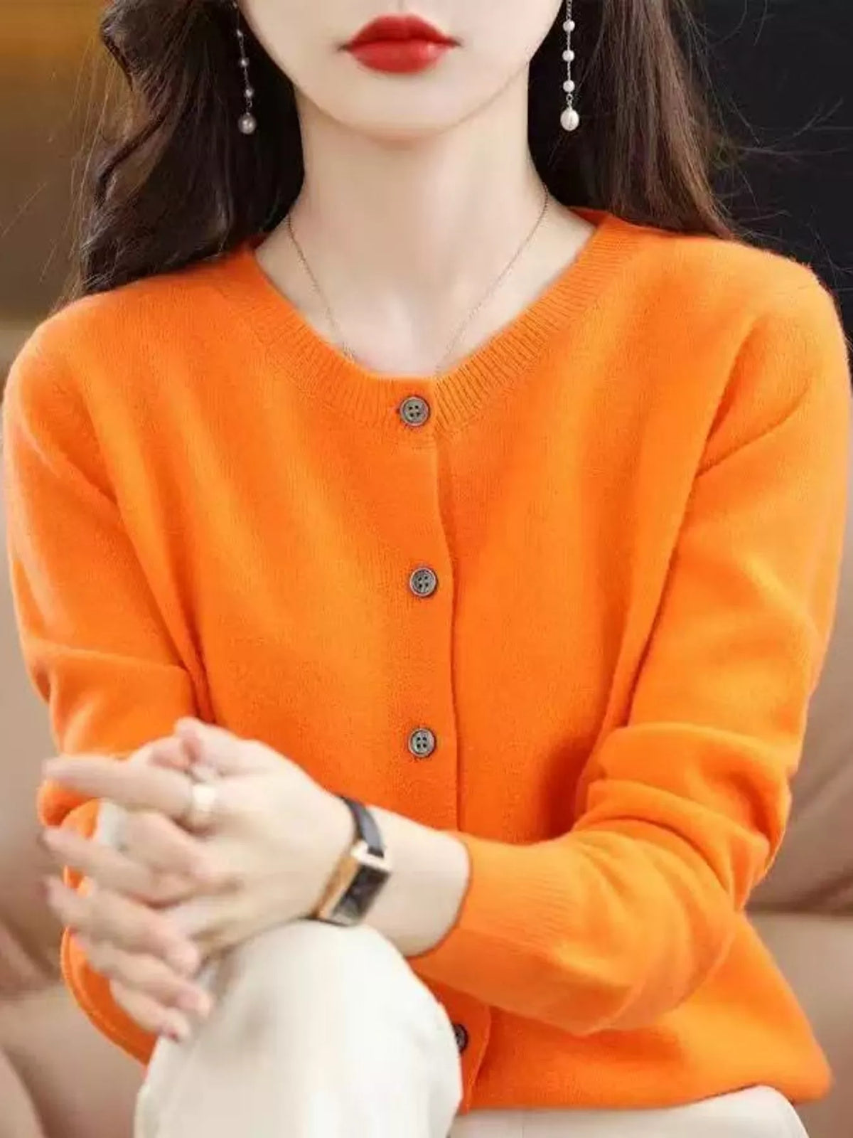 Crew-Neck Button-Down Cardigan