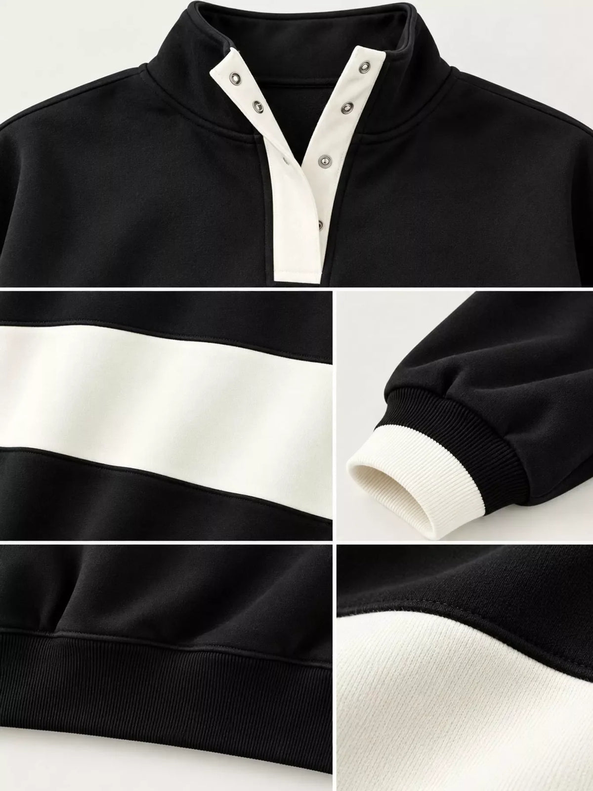 Full Size Color Block Snap-Button Sweatshirt Plus Size