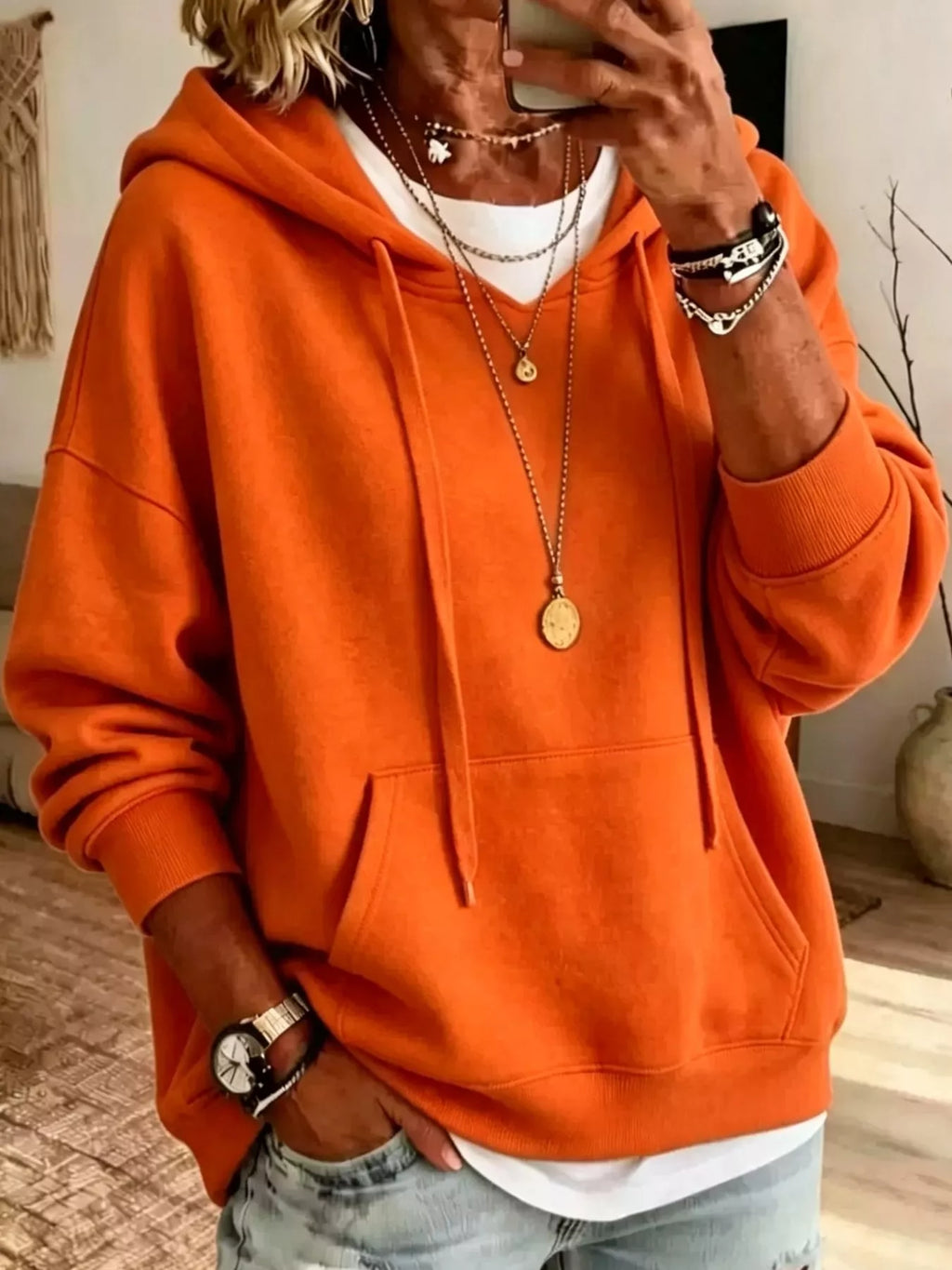 Drawstring Dropped Shoulder Hoodie