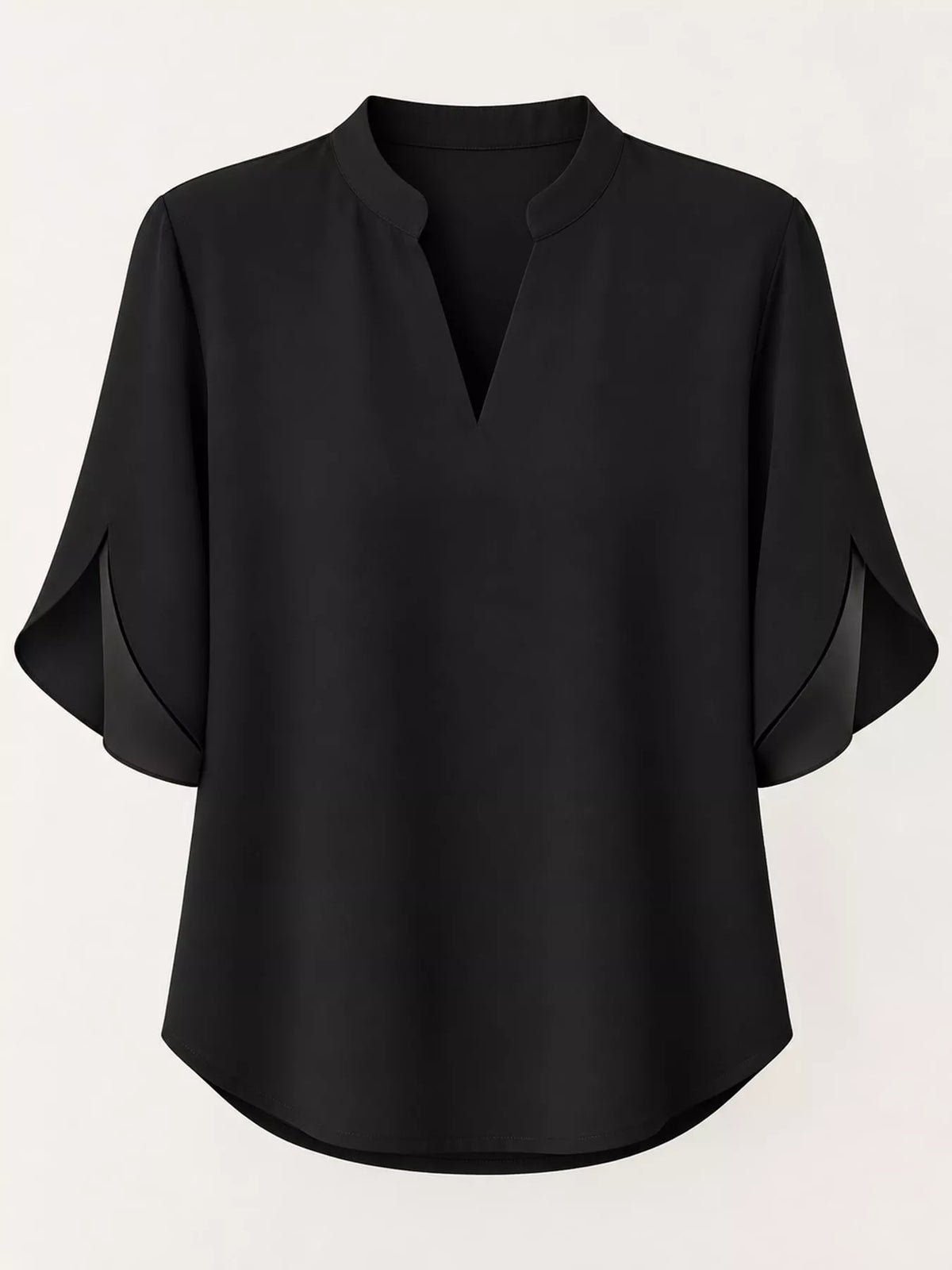 Notched Slit Short Sleeve Blouse