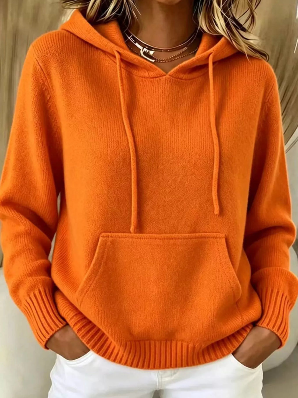 Full Size Drawstring Kangaroo Pocket Hooded Sweater Plus Size
