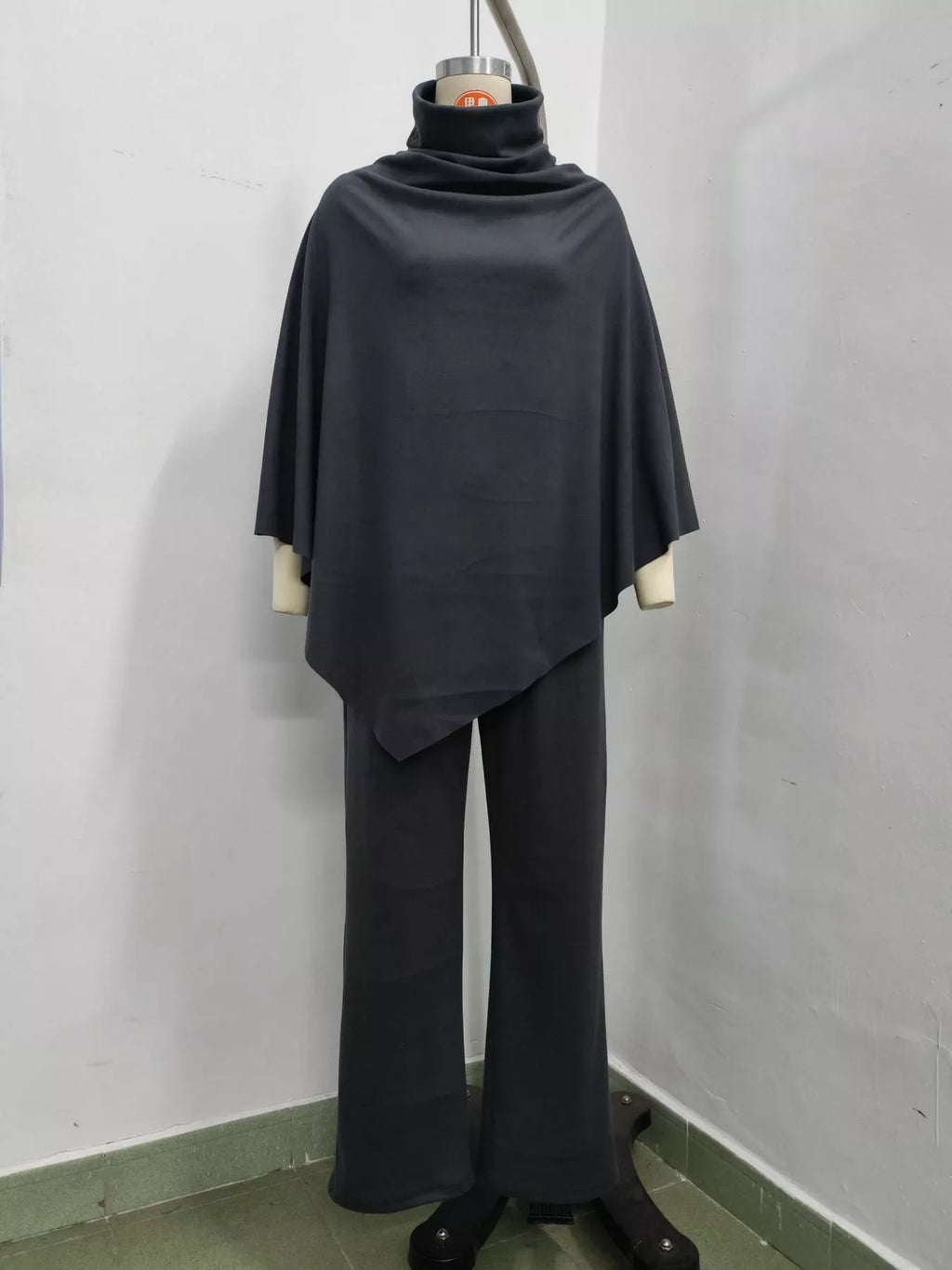 Full Size Turtleneck Poncho and Wide-Leg Pants Set Plus Size