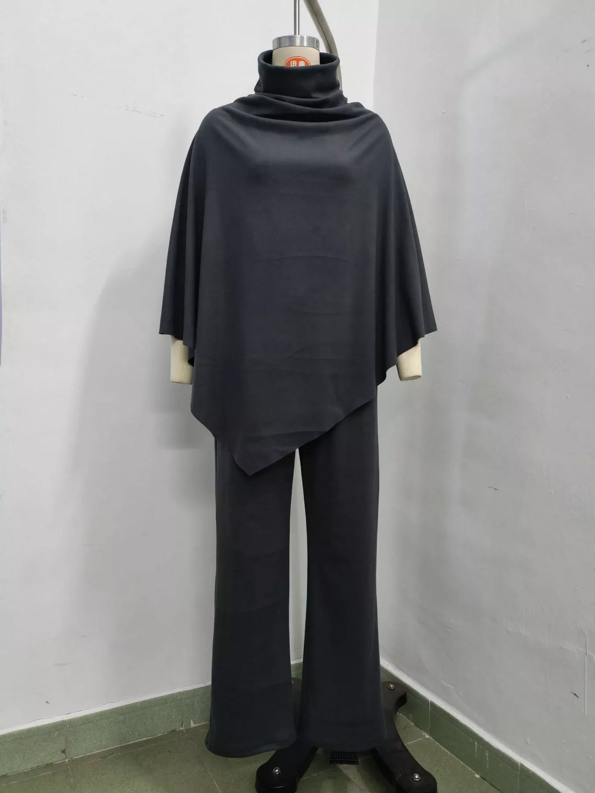 Full Size Turtleneck Poncho and Wide-Leg Pants Set Plus Size