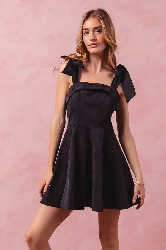 Fit and Flare Washed Gameday Dress with Frill and Bow Details