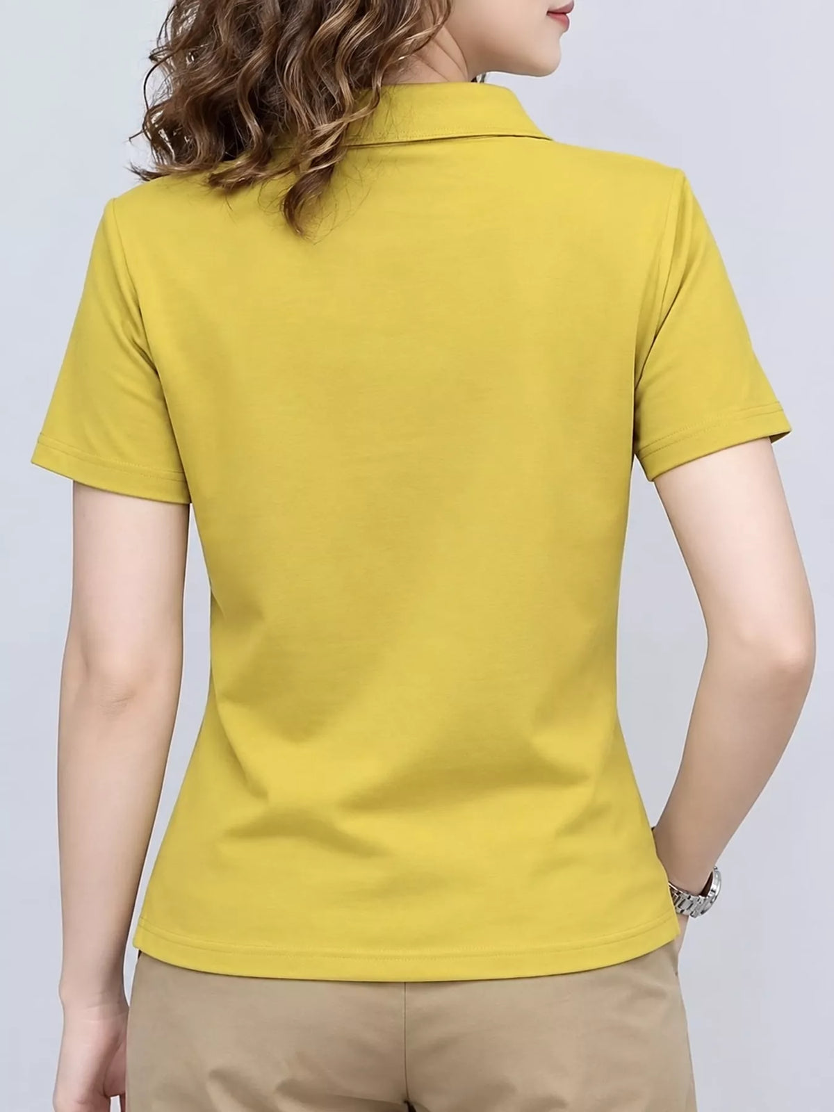 Plus Size Collared Neck Short-Sleeve Polo