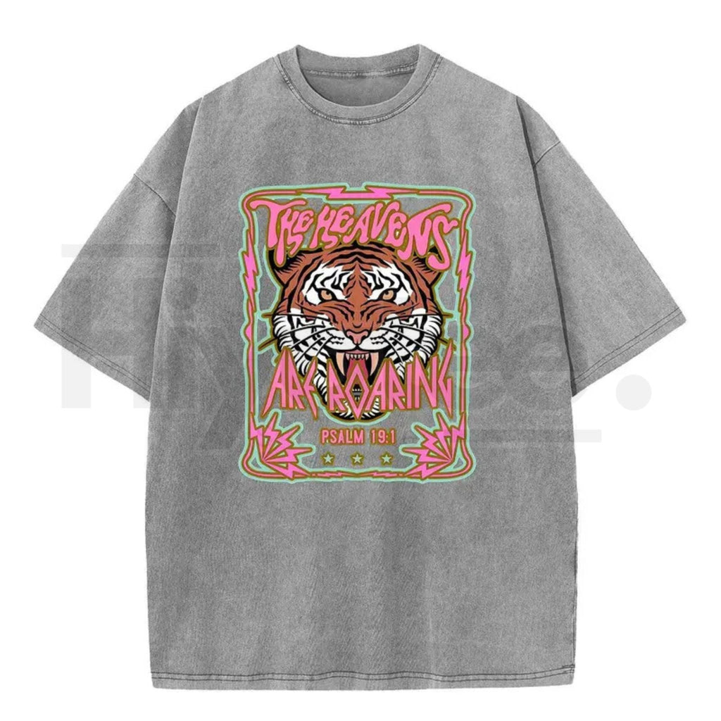 Wayii Fashion "The Heavens" Roaring Tiger Acid Wash Vintage T-Shirt