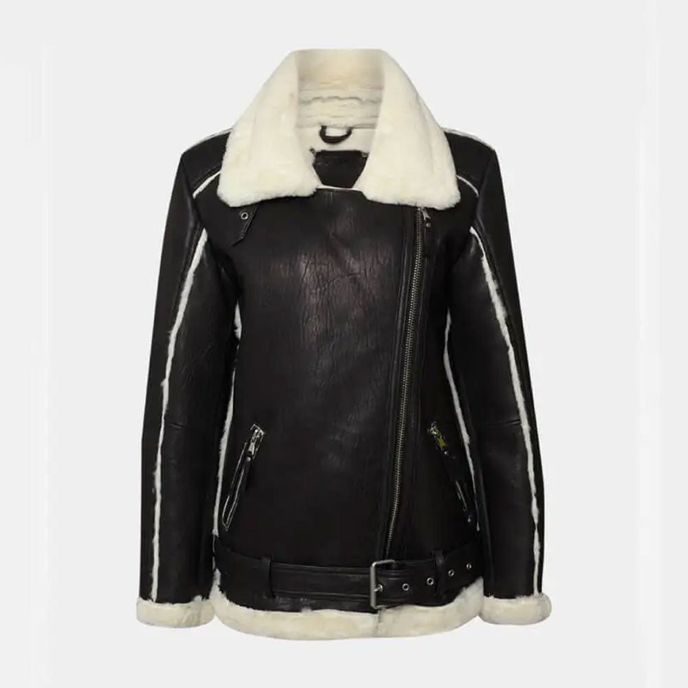 Women’s Black Oversized Shearling Leather Jacket