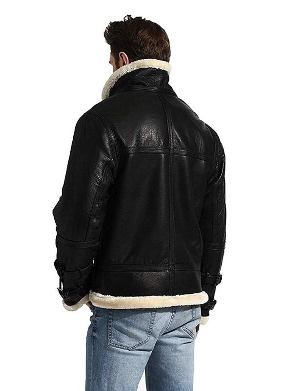 Men's Black Hooded B3 Leather Jacket