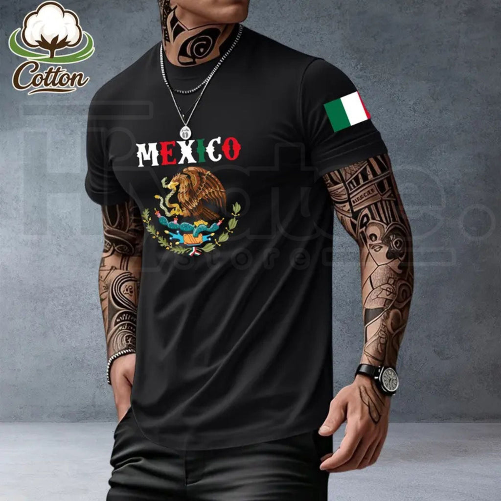 Men's Heavyweight Loose-Fit Mexican Heritage T-Shirt – Summer Casual Streetwear Tee
