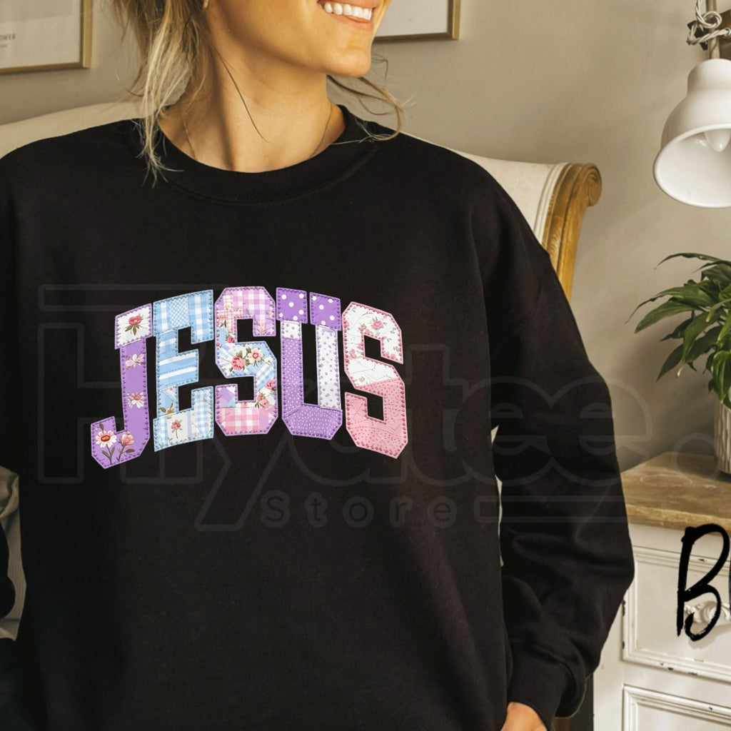 Saturday Patterned Jesus Sweatshirt, Vintage Retro Christian Faith Graphic Pullover