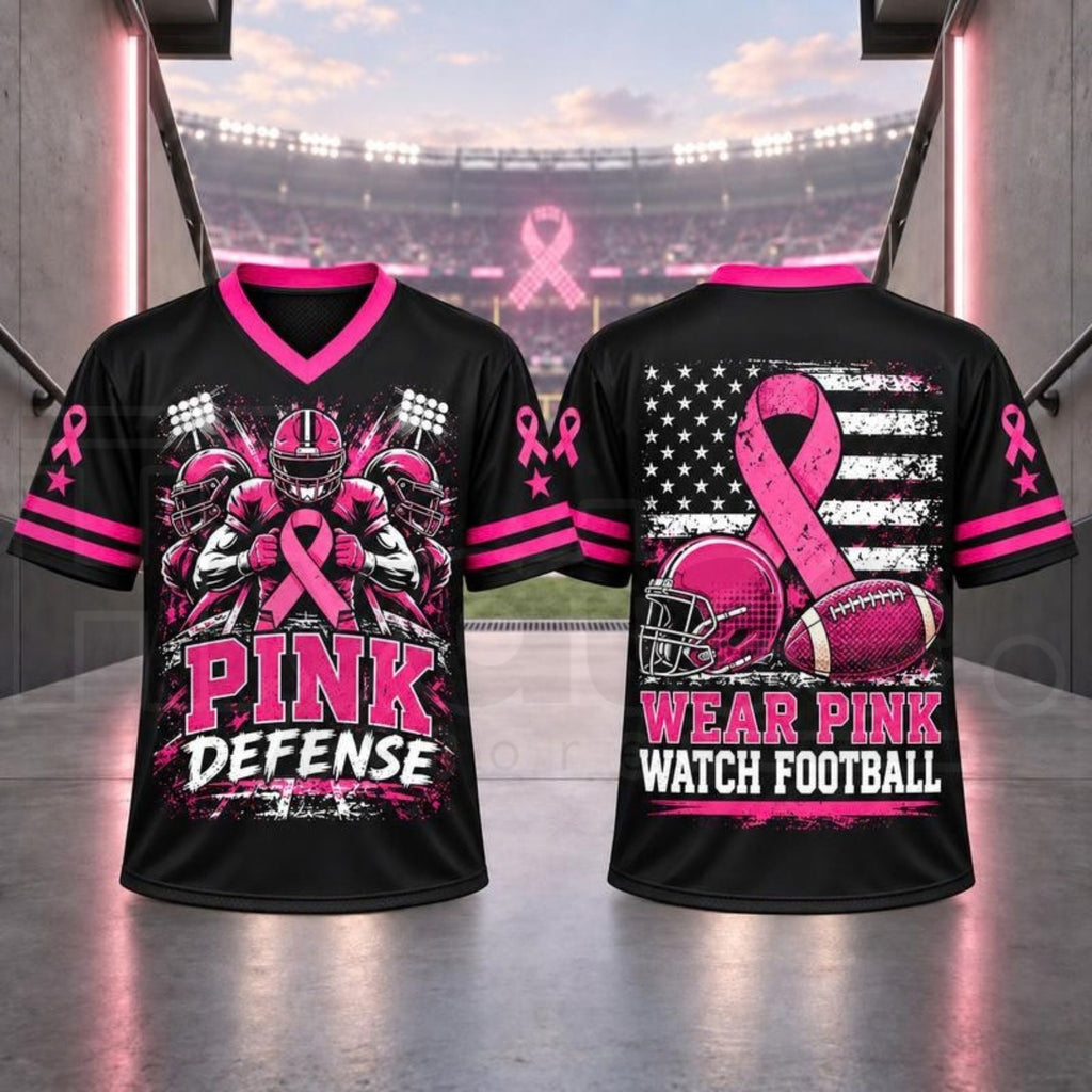 Breast Cancer Awareness Football Jersey – Pink Ribbon V-Neck Game Day Top
