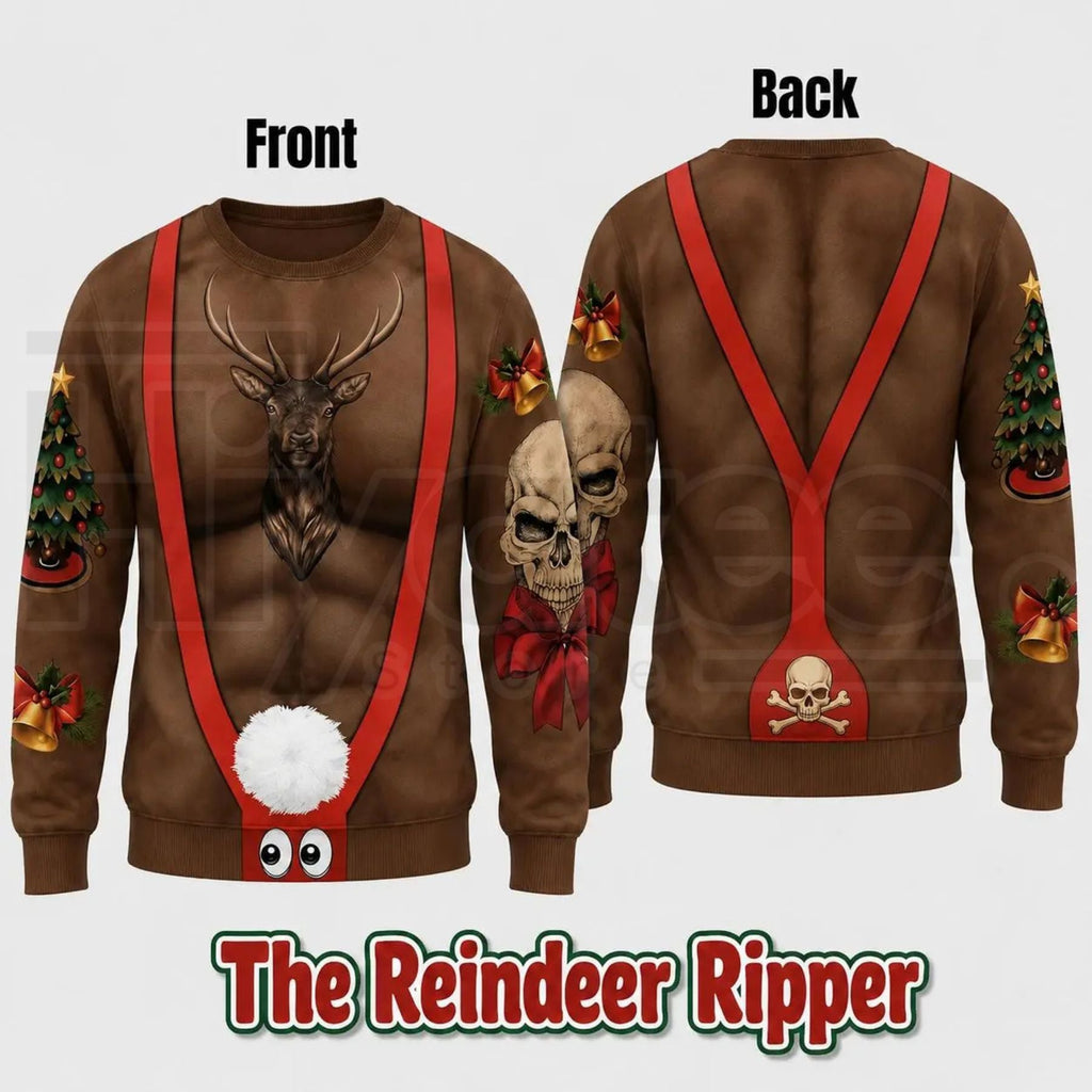 Cheeky Santa Ugly Christmas Sweatshirt – Funny Costume Illusion Crewneck Pullover, Novelty White Elephant Gag Gift