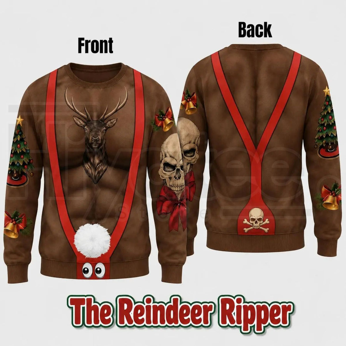 Cheeky Santa Ugly Christmas Sweatshirt – Funny Costume Illusion Crewneck Pullover, Novelty White Elephant Gag Gift