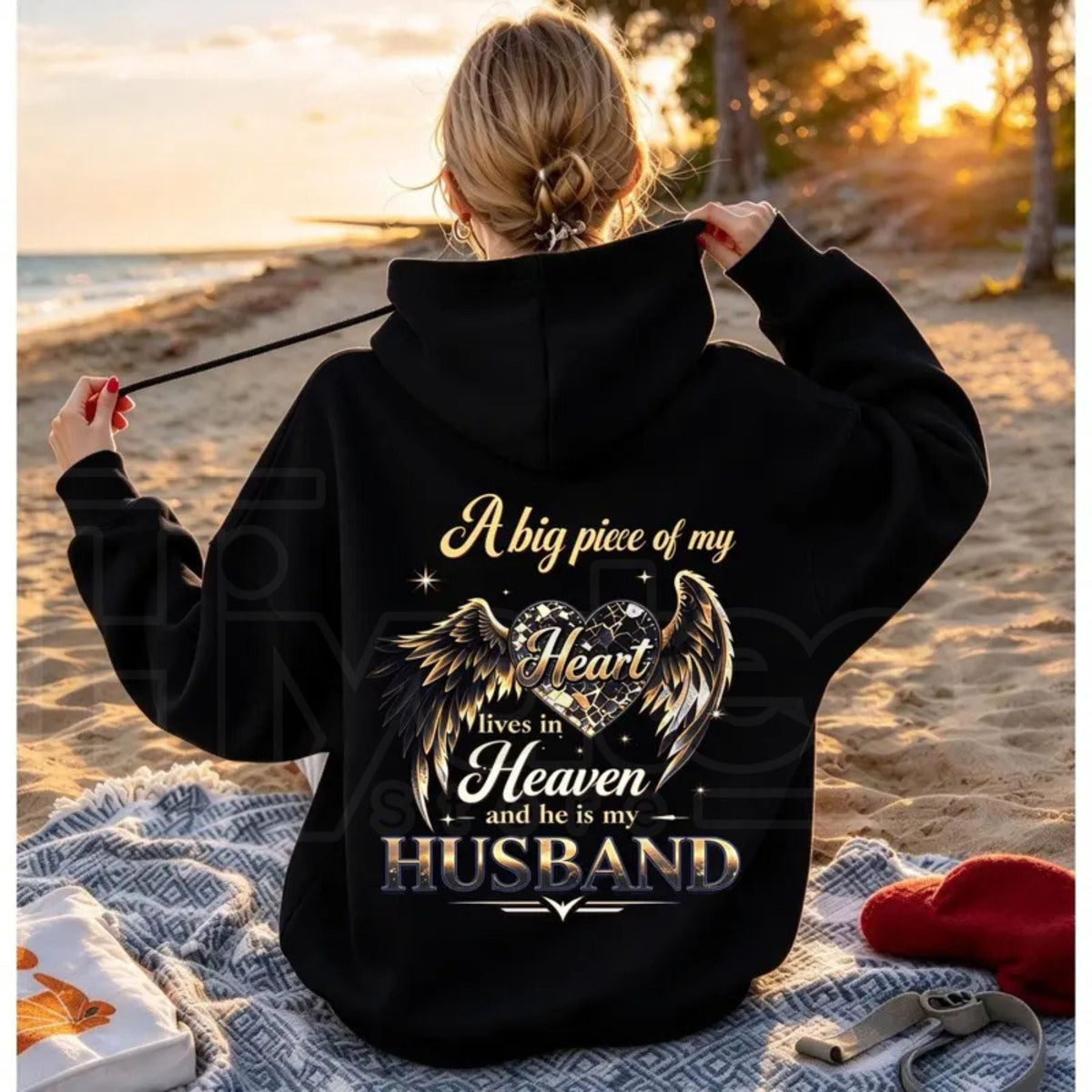 Women’s Mom Memorial Back Print Hoodie – Pink Angel Wings Heart Remembrance Pullover Sweatshirt