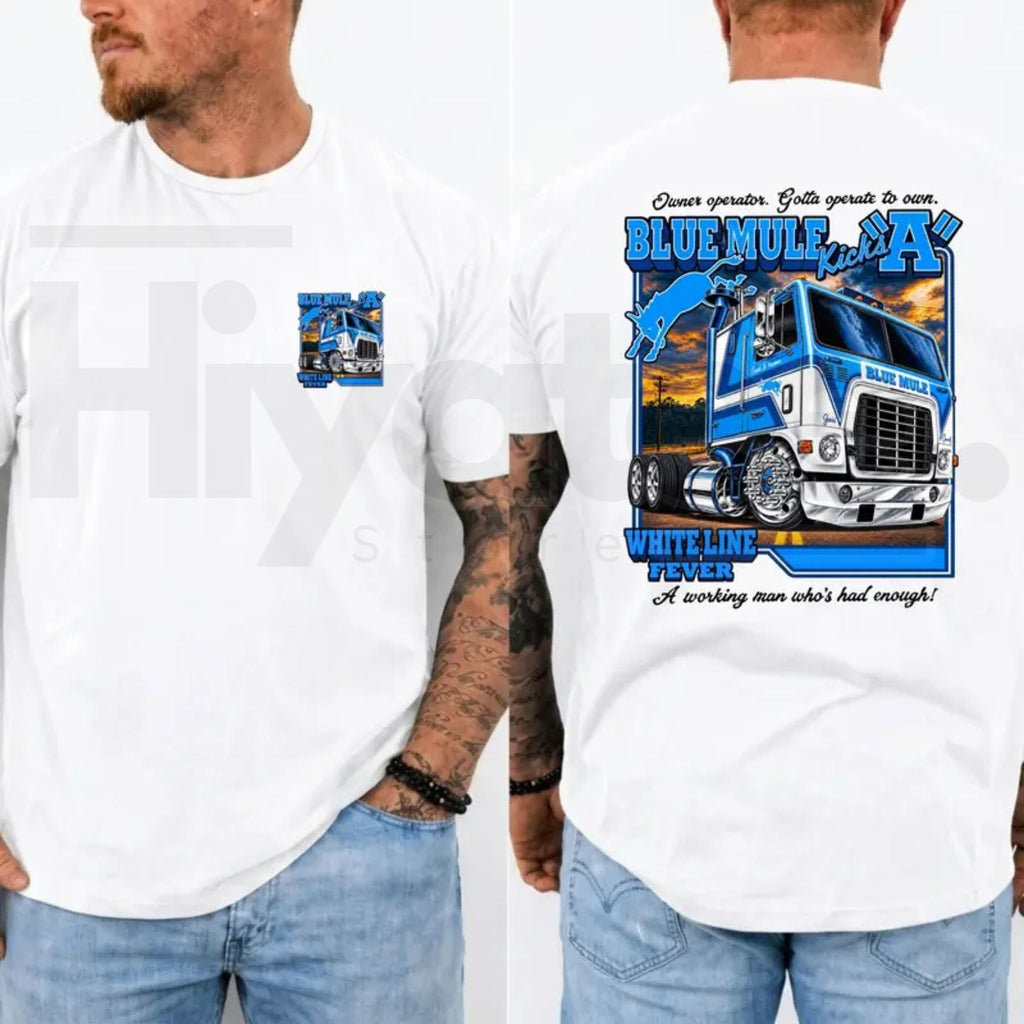 Blue Mule White Line Fever T-Shirt – Trucker Country Band Graphic Tee