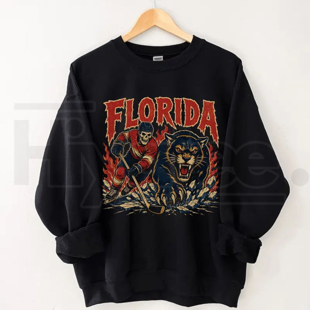 Gildan USA 32 Teams Ice Hockey Skull Vintage Sweatshirt – Classic 90s All Team Game Day Graphic Crewneck