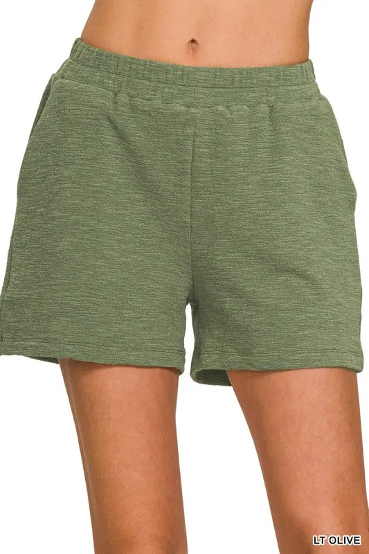 Cotton Slub Drawstring Shorts with Pockets
