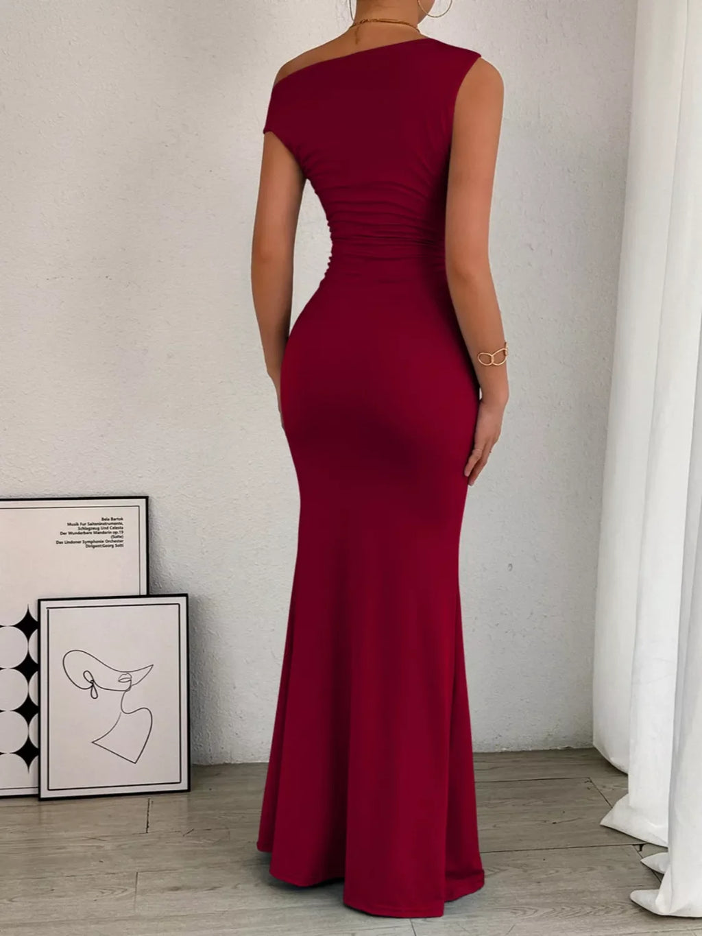 One-Shoulder Ruched Bodycon Maxi Dress