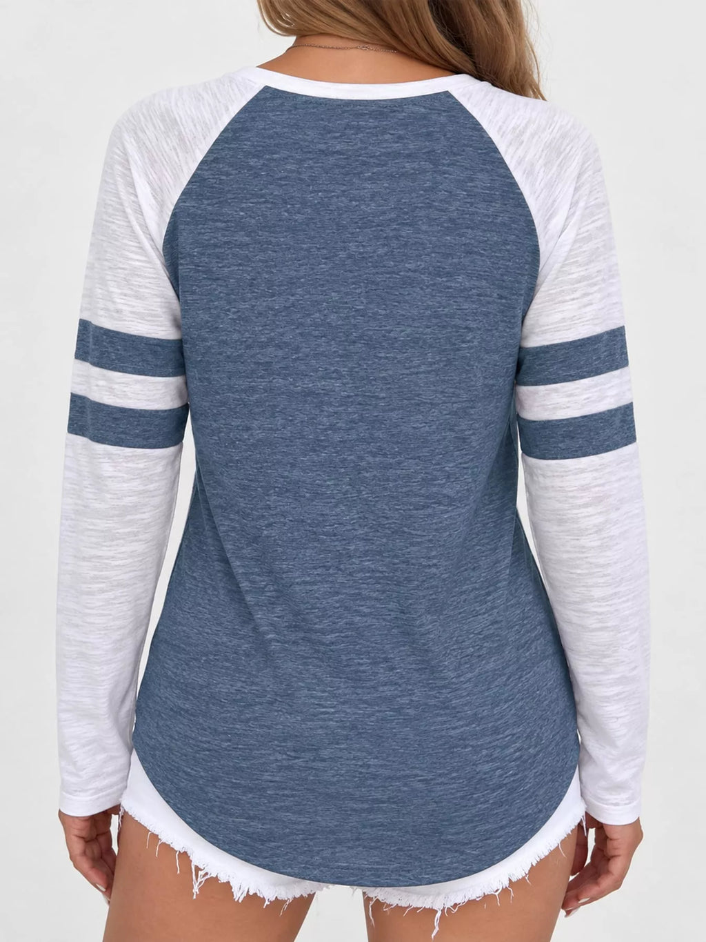 Full Size Color-Block Raglan Sleeve Striped T-Shirt Plus Size