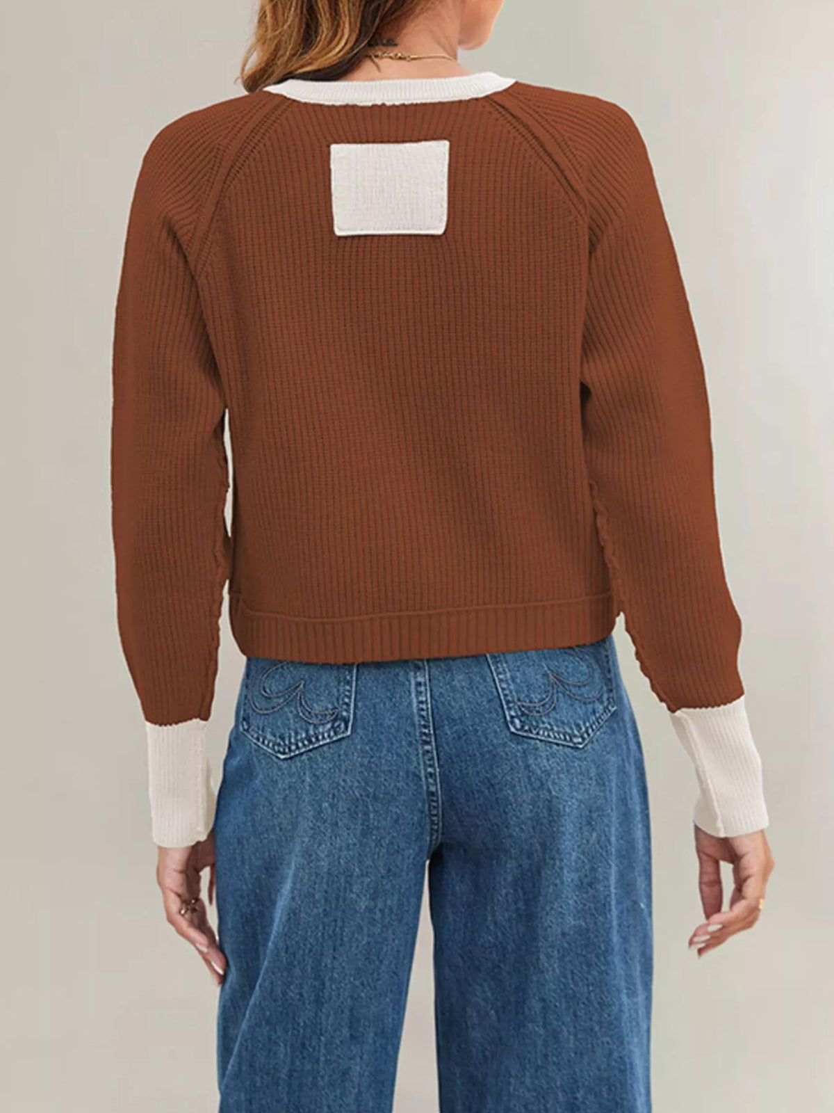 Color Block Ribbed Knit Button-Front Cardigan