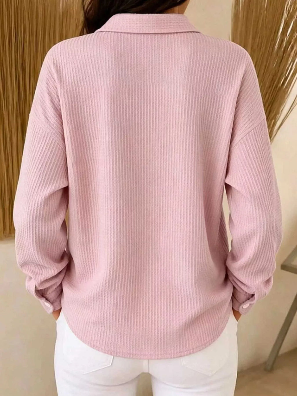 Waffle Knit Snap Down Blouse