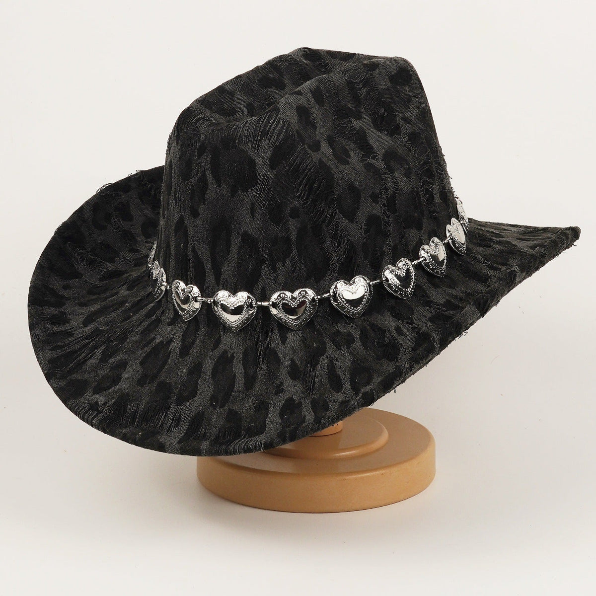 Unisex Black Leopard-print Denim Hat