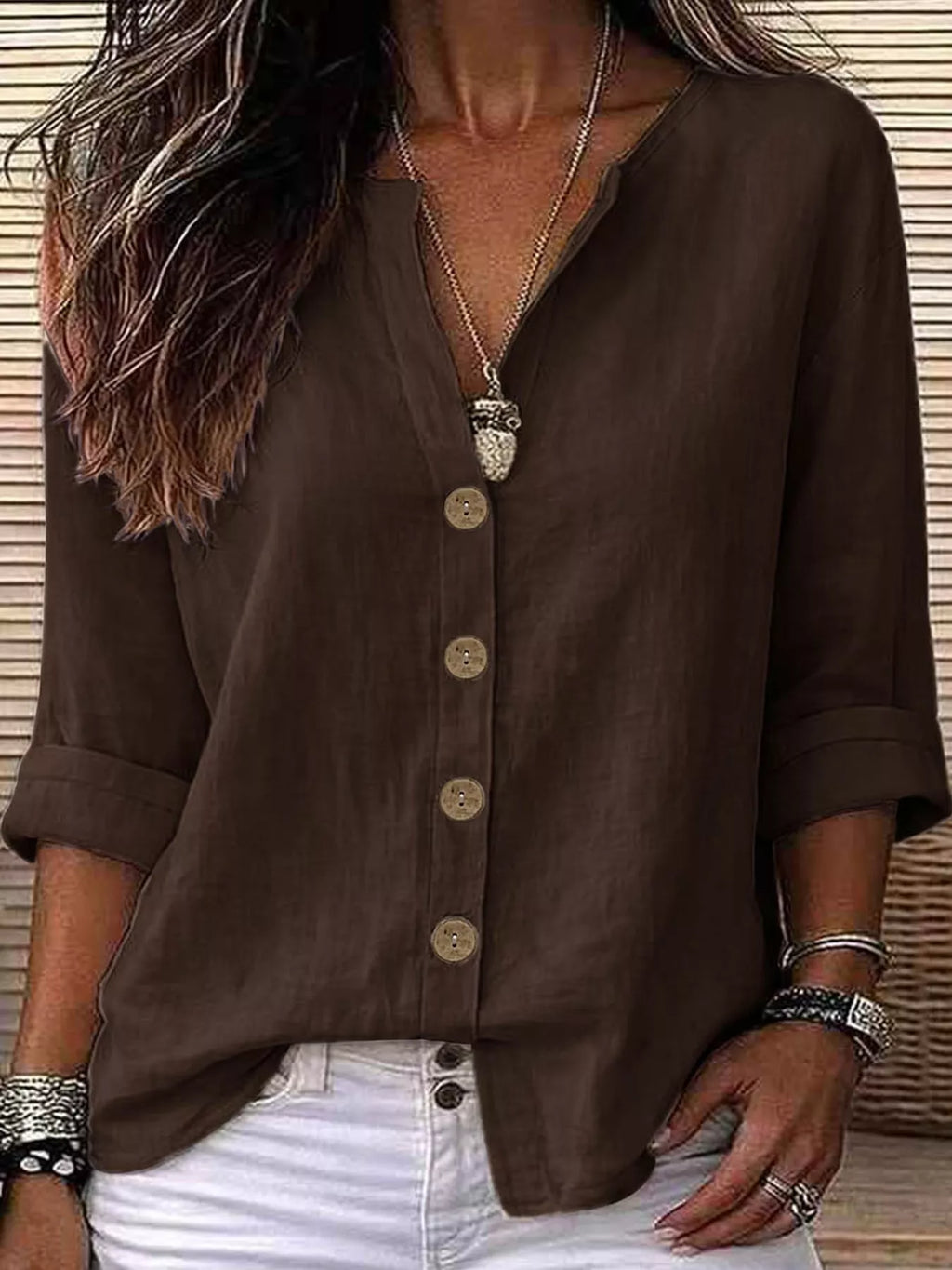 Notched Button Down Shirt