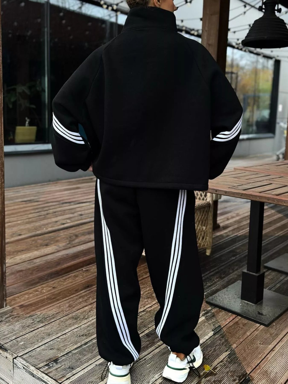 Contrast Striped Zip Up Top and Pants Set