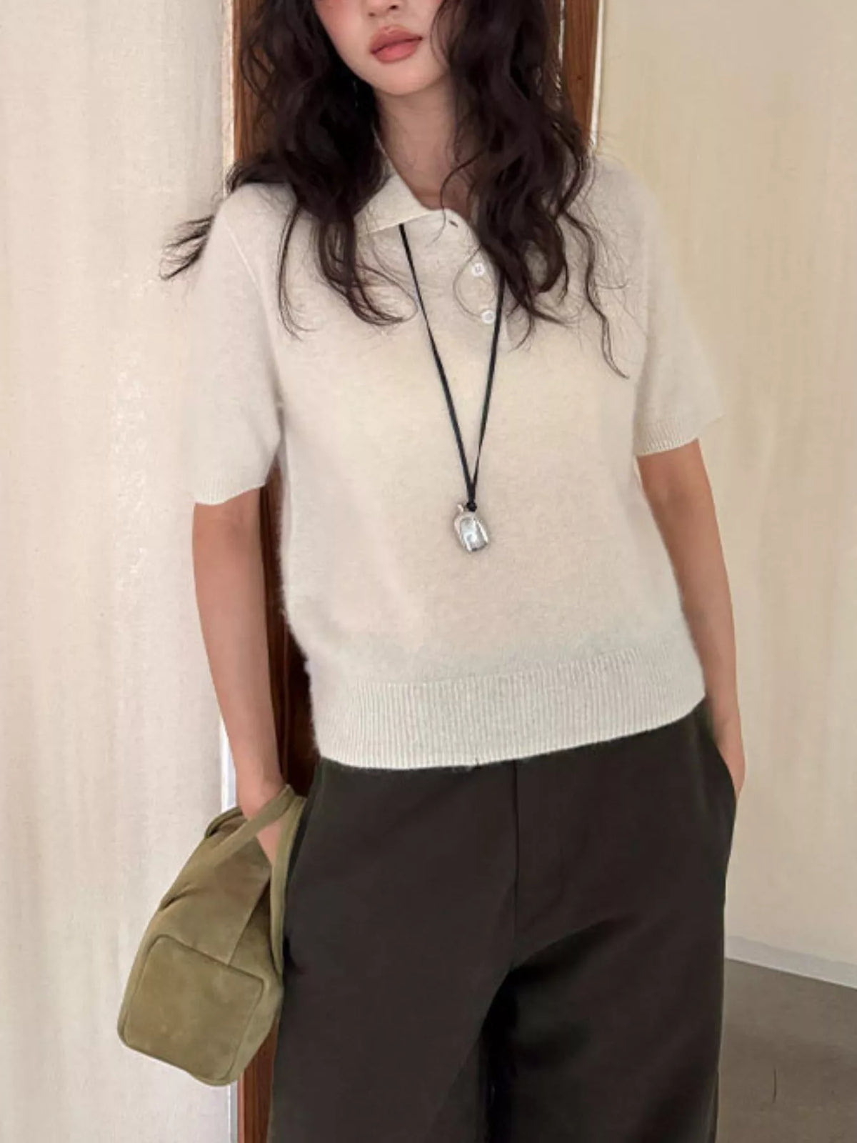 Wool Short-Sleeve knitted Polo Shirt