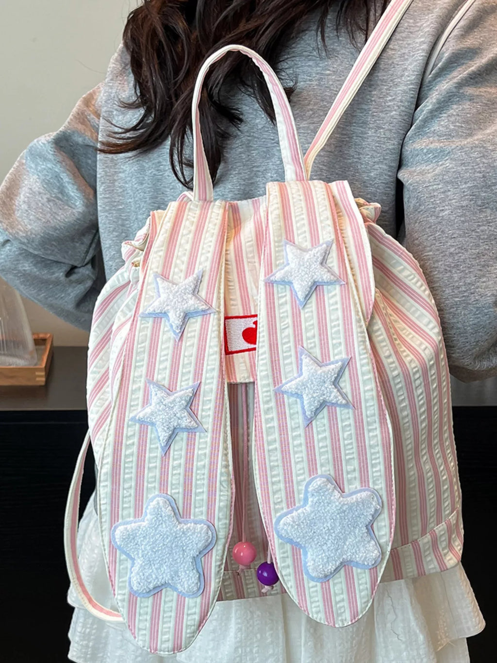 Striped Star Bunny Ear Backpack Bag