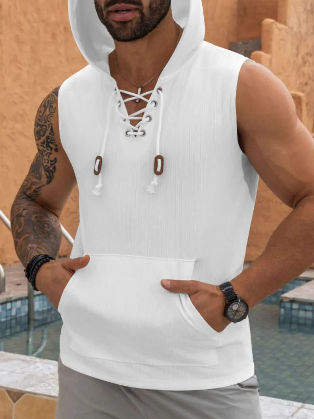Men's Lace Up Hooded Top