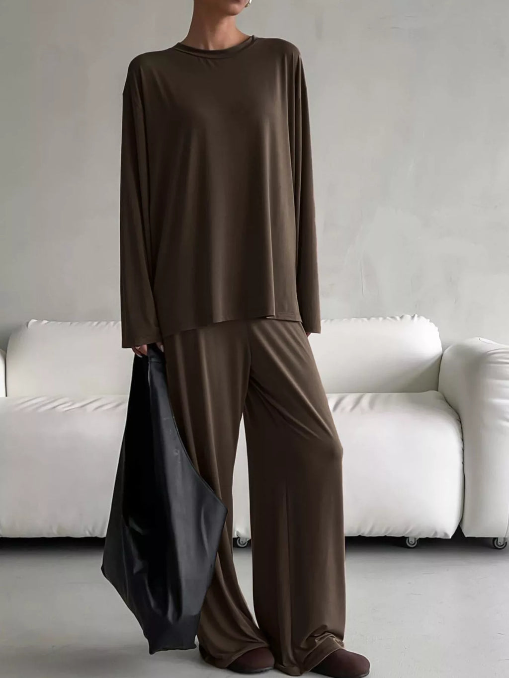 Solid Color Long Sleeve Top and Pants Set