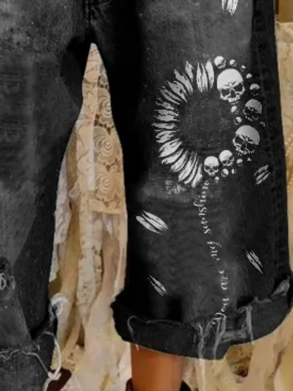 Full Size Distressed Skull Print Jeans Plus Size