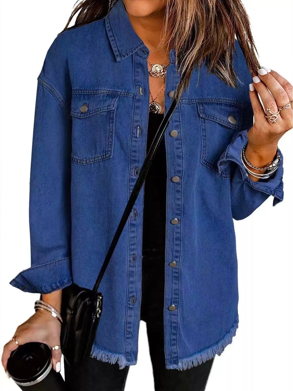 Frayed Hem Button Up Denim Jacket