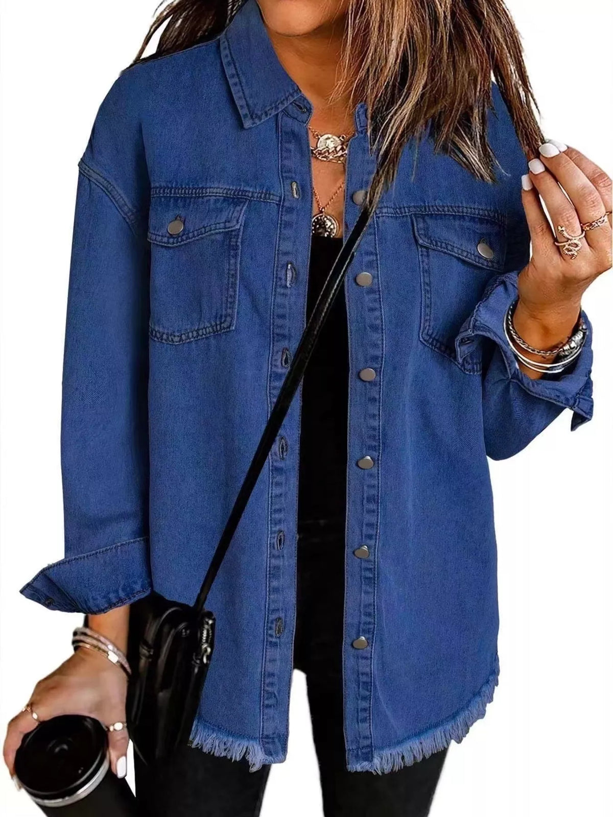 Frayed Hem Button Up Denim Jacket