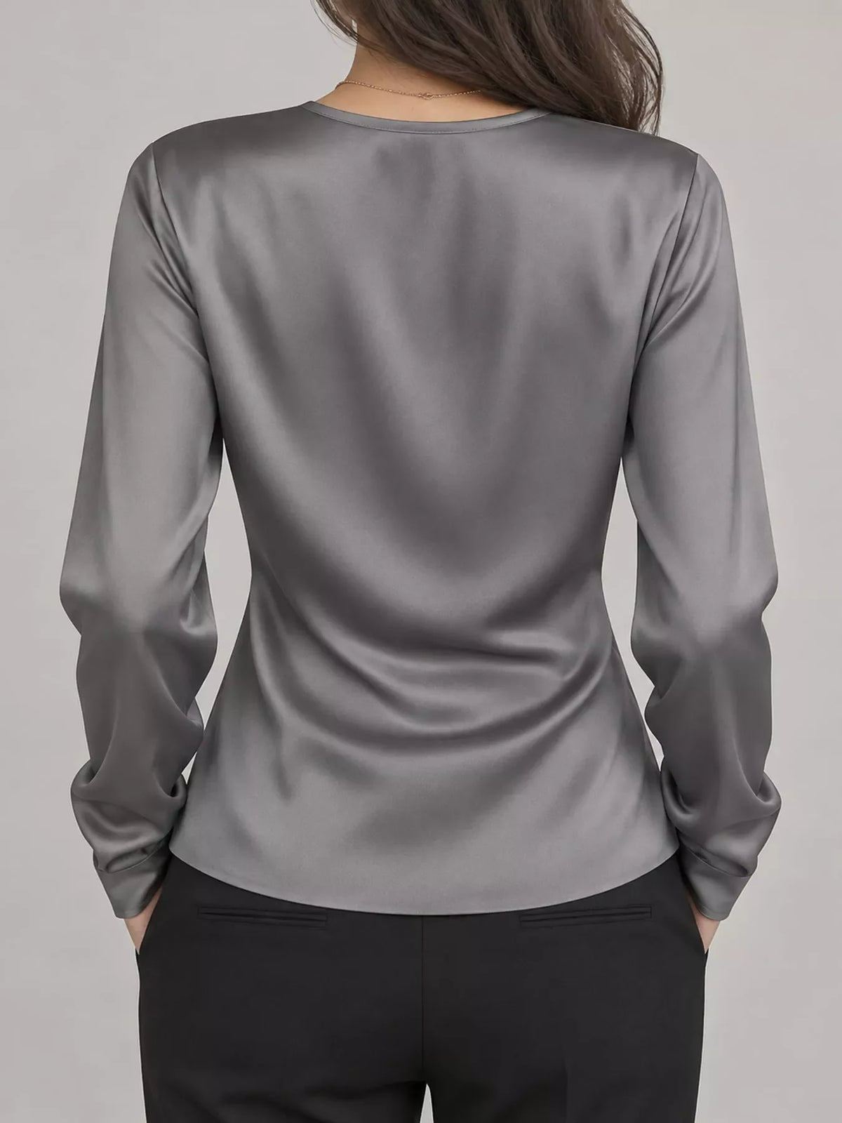 Satin Surplice Long Sleeve Blouse