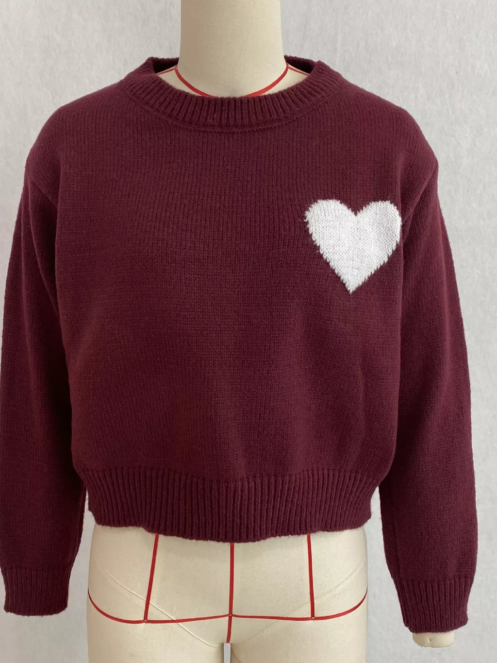 Heart Pattern Round Neck Sweater