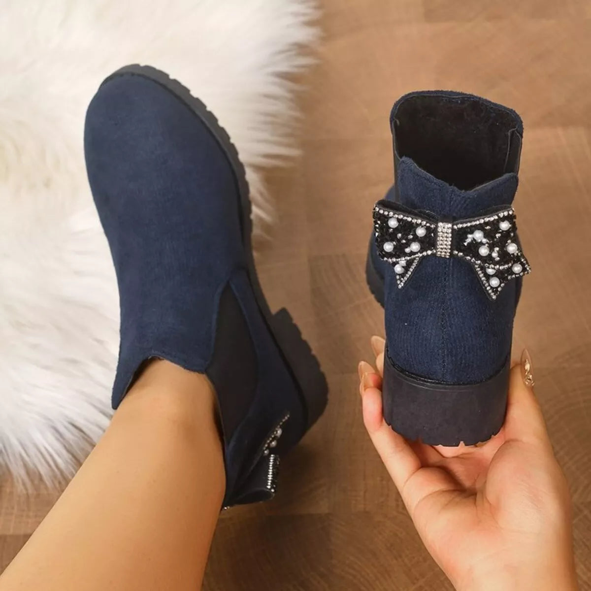 Round Toe Block Heels Boots