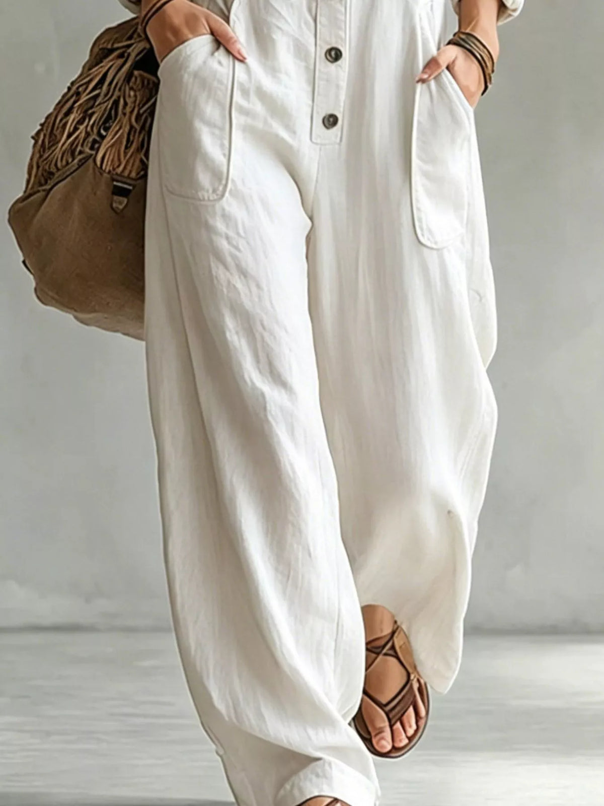 Full Size Long Sleeve Button Front Jumpsuit Plus Size