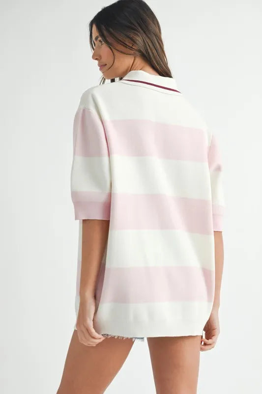 MABLE Oversized Stripe Polo Collar Sweater