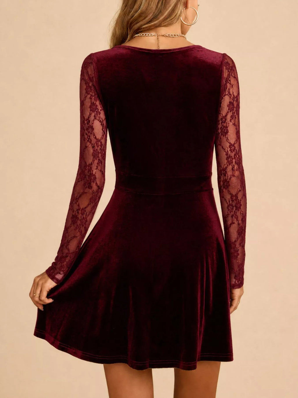 Velvet Lace Long Sleeve Mini Dress