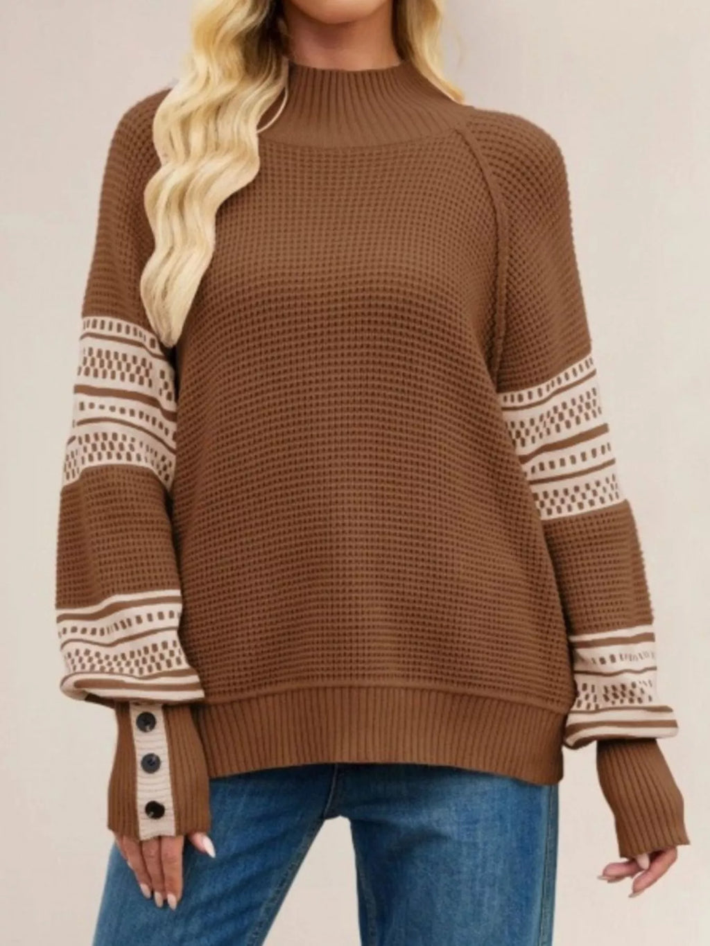 Waffle Knit Mock Neck Sweater