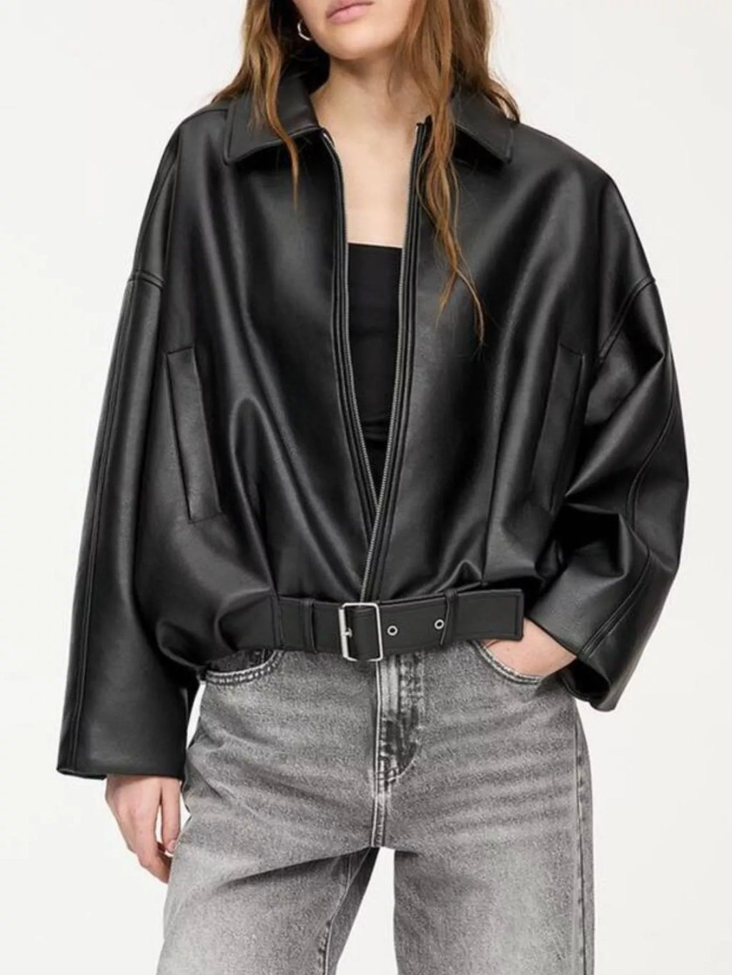 Faux Leather Zip Up Jacket