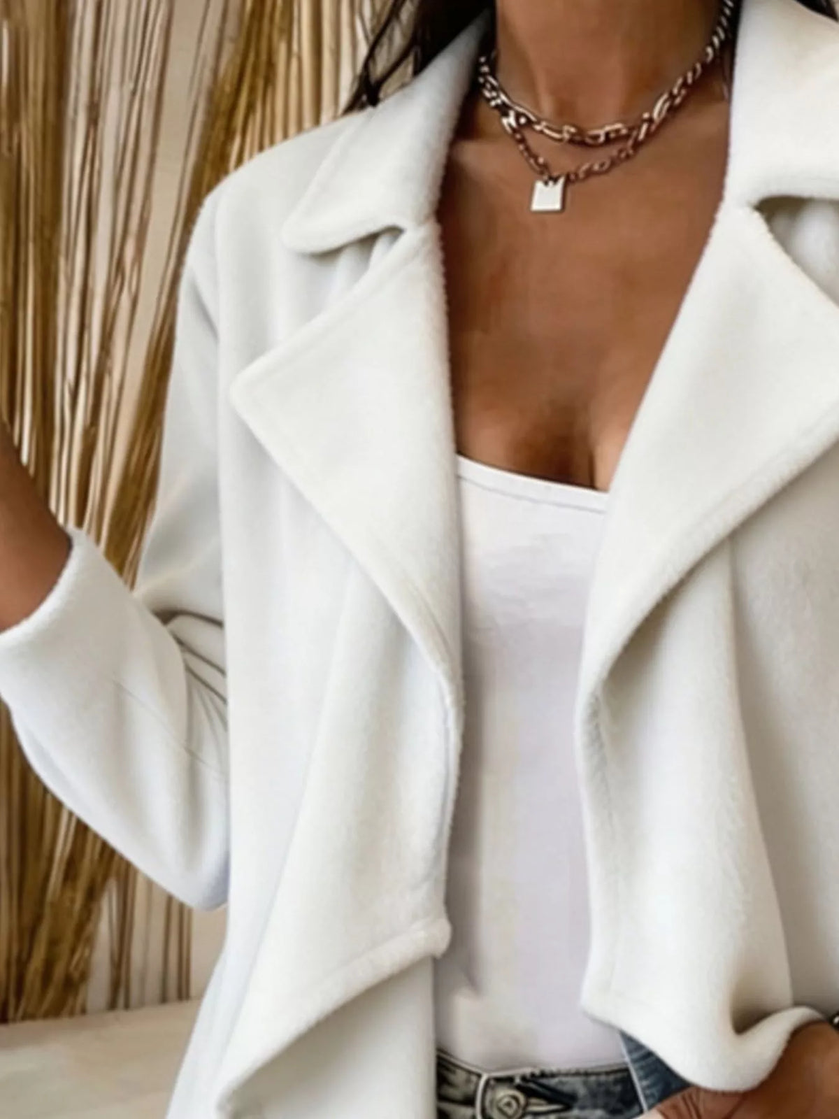 Full Size Fleece Waterfall Collar Outerwear Plus Size