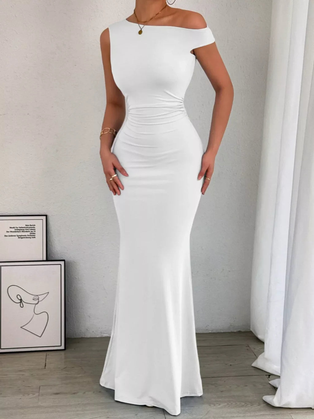 One-Shoulder Ruched Bodycon Maxi Dress