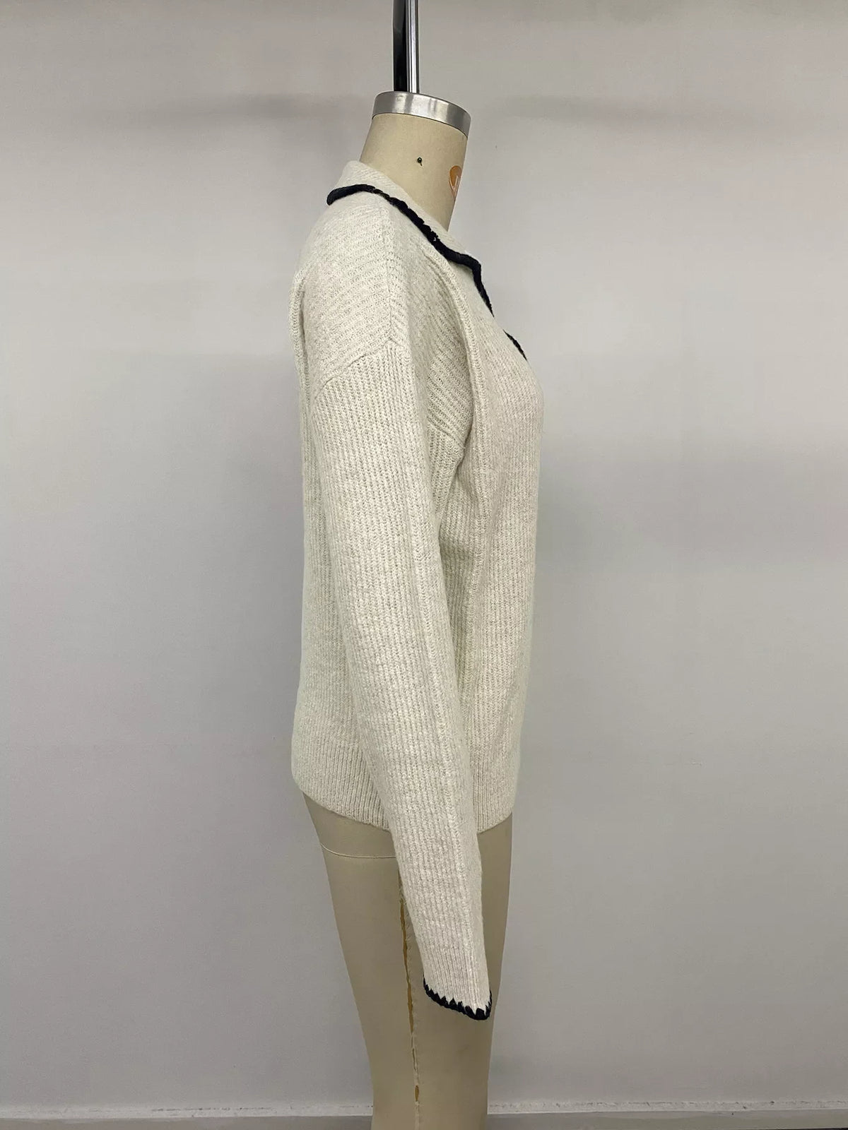 Contrast Trim Dropped Shoulder Sweater